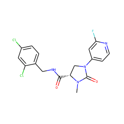 CN1C(=O)N(c2ccnc(F)c2)C[C@H]1C(=O)NCc1ccc(Cl)cc1Cl ZINC000095565893