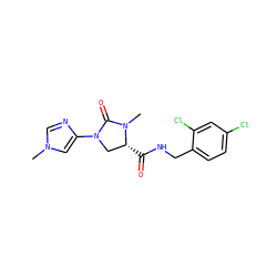 CN1C(=O)N(c2cn(C)cn2)C[C@H]1C(=O)NCc1ccc(Cl)cc1Cl ZINC000095566097