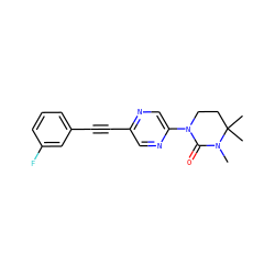 CN1C(=O)N(c2cnc(C#Cc3cccc(F)c3)cn2)CCC1(C)C ZINC000143731529