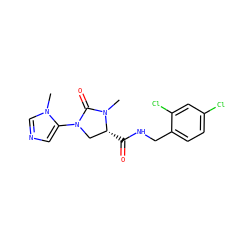 CN1C(=O)N(c2cncn2C)C[C@H]1C(=O)NCc1ccc(Cl)cc1Cl ZINC000095565233