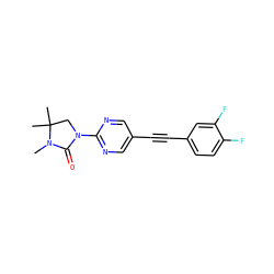 CN1C(=O)N(c2ncc(C#Cc3ccc(F)c(F)c3)cn2)CC1(C)C ZINC000144076079