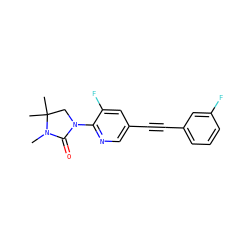 CN1C(=O)N(c2ncc(C#Cc3cccc(F)c3)cc2F)CC1(C)C ZINC000144773890