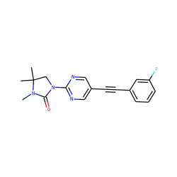 CN1C(=O)N(c2ncc(C#Cc3cccc(F)c3)cn2)CC1(C)C ZINC000144600284