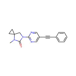 CN1C(=O)N(c2ncc(C#Cc3ccccc3)cn2)CC12CC2 ZINC000144294656
