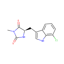 CN1C(=O)N[C@H](Cc2c[nH]c3c(Cl)cccc23)C1=O ZINC000013983453
