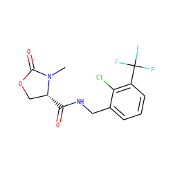 CN1C(=O)OC[C@H]1C(=O)NCc1cccc(C(F)(F)F)c1Cl ZINC000043199814