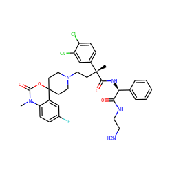 CN1C(=O)OC2(CCN(CC[C@@](C)(C(=O)N[C@H](C(=O)NCCN)c3ccccc3)c3ccc(Cl)c(Cl)c3)CC2)c2cc(F)ccc21 ZINC000169325206