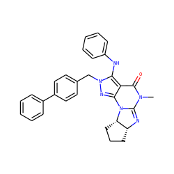 CN1C(=O)c2c(nn(Cc3ccc(-c4ccccc4)cc3)c2Nc2ccccc2)N2C1=N[C@@H]1CCC[C@@H]12 ZINC000136027348