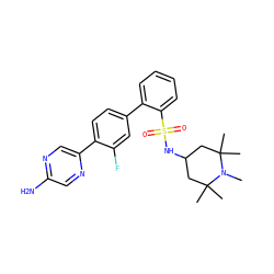 CN1C(C)(C)CC(NS(=O)(=O)c2ccccc2-c2ccc(-c3cnc(N)cn3)c(F)c2)CC1(C)C ZINC000212179396