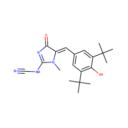 CN1C(NC#N)=NC(=O)/C1=C/c1cc(C(C)(C)C)c(O)c(C(C)(C)C)c1 ZINC000013734196