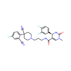 CN1C=C(C(=O)NCCCN2CCC(C#N)(c3ccc(F)cc3C#N)CC2)[C@@H](c2ccc(F)c(F)c2)NC1=O ZINC000026644456