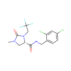 CN1C[C@@H](C(=O)NCc2ccc(Cl)cc2Cl)N(CC(F)(F)F)C1=O ZINC000095565235