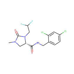 CN1C[C@@H](C(=O)NCc2ccc(Cl)cc2Cl)N(CC(F)F)C1=O ZINC000095565550