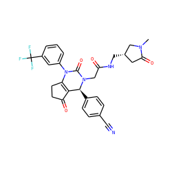 CN1C[C@@H](CNC(=O)CN2C(=O)N(c3cccc(C(F)(F)F)c3)C3=C(C(=O)CC3)[C@@H]2c2ccc(C#N)cc2)CC1=O ZINC001772639111