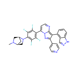 CN1C[C@@H]2C[C@H]1CN2c1c(F)c(F)c(-c2ccnc3c(-c4cccc5[nH]ncc45)c(-c4ccncc4)nn23)c(F)c1F ZINC000064448387