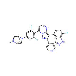 CN1C[C@@H]2C[C@H]1CN2c1cc(F)c(-c2ccnc3c(-c4ccc(F)c5[nH]ncc45)c(-c4ccncc4)nn23)c(F)c1 ZINC000064447732