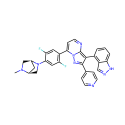 CN1C[C@@H]2C[C@H]1CN2c1cc(F)c(-c2ccnc3c(-c4cccc5[nH]ncc45)c(-c4ccncc4)nn23)cc1F ZINC000064453804