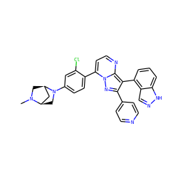 CN1C[C@@H]2C[C@H]1CN2c1ccc(-c2ccnc3c(-c4cccc5[nH]ncc45)c(-c4ccncc4)nn23)c(Cl)c1 ZINC000064436810