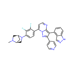 CN1C[C@@H]2C[C@H]1CN2c1ccc(-c2ccnc3c(-c4cccc5[nH]ncc45)c(-c4ccncc4)nn23)c(F)c1F ZINC000064453803