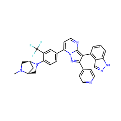 CN1C[C@@H]2C[C@H]1CN2c1ccc(-c2ccnc3c(-c4cccc5[nH]ncc45)c(-c4ccncc4)nn23)cc1C(F)(F)F ZINC000064453801