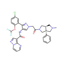 CN1C[C@@H]2CN(C(=O)Cn3cc(NC(=O)c4cnn5cccnc45)c(-c4cc(Cl)ccc4OC(F)F)n3)C[C@]2(c2ccccc2)C1 ZINC001772645101