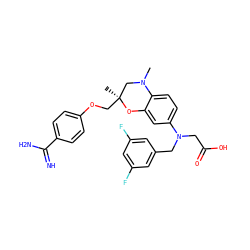 CN1C[C@](C)(COc2ccc(C(=N)N)cc2)Oc2cc(N(CC(=O)O)Cc3cc(F)cc(F)c3)ccc21 ZINC000082156922
