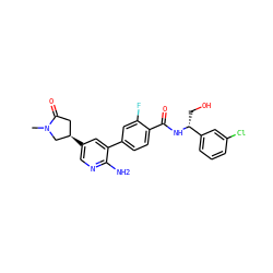 CN1C[C@H](c2cnc(N)c(-c3ccc(C(=O)N[C@H](CO)c4cccc(Cl)c4)c(F)c3)c2)CC1=O ZINC001772582975