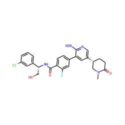CN1C[C@H](c2cnc(N)c(-c3ccc(C(=O)N[C@H](CO)c4cccc(Cl)c4)c(F)c3)c2)CCC1=O ZINC001772618798