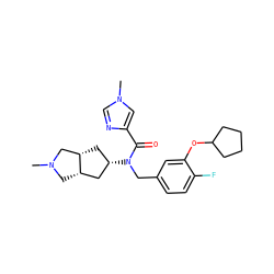 CN1C[C@H]2C[C@@H](N(Cc3ccc(F)c(OC4CCCC4)c3)C(=O)c3cn(C)cn3)C[C@H]2C1 ZINC000101322169