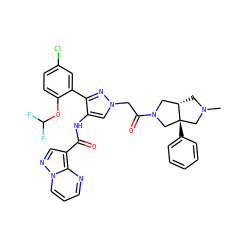 CN1C[C@H]2CN(C(=O)Cn3cc(NC(=O)c4cnn5cccnc45)c(-c4cc(Cl)ccc4OC(F)F)n3)C[C@@]2(c2ccccc2)C1 ZINC001772619434