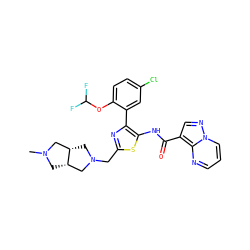 CN1C[C@H]2CN(Cc3nc(-c4cc(Cl)ccc4OC(F)F)c(NC(=O)c4cnn5cccnc45)s3)C[C@H]2C1 ZINC001772585555
