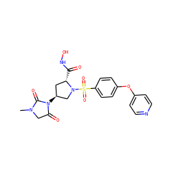 CN1CC(=O)N([C@H]2C[C@H](C(=O)NO)N(S(=O)(=O)c3ccc(Oc4ccncc4)cc3)C2)C1=O ZINC000013835764