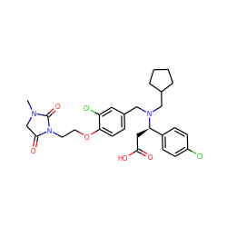 CN1CC(=O)N(CCOc2ccc(CN(CC3CCCC3)[C@H](CC(=O)O)c3ccc(Cl)cc3)cc2Cl)C1=O ZINC000220756535