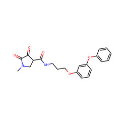 CN1CC(C(=O)NCCCOc2cccc(Oc3ccccc3)c2)C(=O)C1=O ZINC000219139712