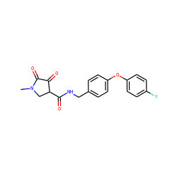 CN1CC(C(=O)NCc2ccc(Oc3ccc(F)cc3)cc2)C(=O)C1=O ZINC000219145033