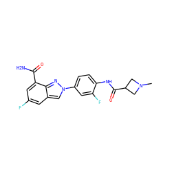 CN1CC(C(=O)Nc2ccc(-n3cc4cc(F)cc(C(N)=O)c4n3)cc2F)C1 ZINC000045387692