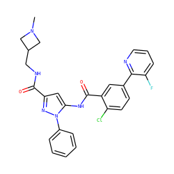 CN1CC(CNC(=O)c2cc(NC(=O)c3cc(-c4ncccc4F)ccc3Cl)n(-c3ccccc3)n2)C1 ZINC001772647130