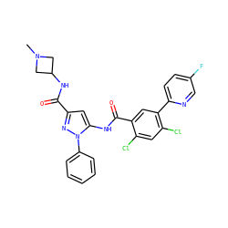 CN1CC(NC(=O)c2cc(NC(=O)c3cc(-c4ccc(F)cn4)c(Cl)cc3Cl)n(-c3ccccc3)n2)C1 ZINC001772616468