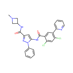 CN1CC(NC(=O)c2cc(NC(=O)c3cc(-c4ccccn4)c(Cl)cc3Cl)n(-c3ccccc3)n2)C1 ZINC001772603801