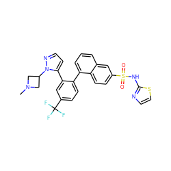 CN1CC(n2nccc2-c2cc(C(F)(F)F)ccc2-c2cccc3cc(S(=O)(=O)Nc4nccs4)ccc23)C1 ZINC000215496035