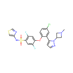 CN1CC(n2nccc2-c2cc(Cl)ccc2Oc2cc(F)c(S(=O)(=O)Nc3cscn3)cc2F)C1 ZINC000095583473