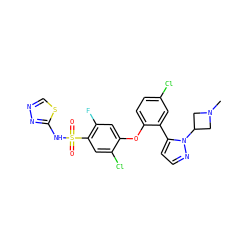 CN1CC(n2nccc2-c2cc(Cl)ccc2Oc2cc(F)c(S(=O)(=O)Nc3nncs3)cc2Cl)C1 ZINC000095582667