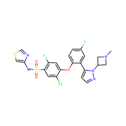 CN1CC(n2nccc2-c2cc(F)ccc2Oc2cc(F)c(S(=O)(=O)Nc3cscn3)cc2Cl)C1 ZINC000095585172