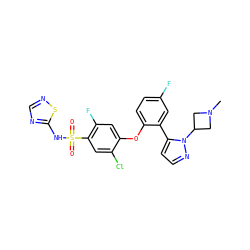 CN1CC(n2nccc2-c2cc(F)ccc2Oc2cc(F)c(S(=O)(=O)Nc3ncns3)cc2Cl)C1 ZINC000095582013