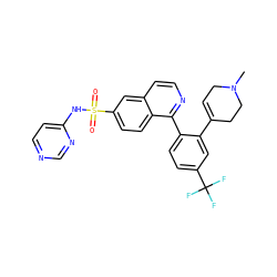 CN1CC=C(c2cc(C(F)(F)F)ccc2-c2nccc3cc(S(=O)(=O)Nc4ccncn4)ccc23)CC1 ZINC000215494996