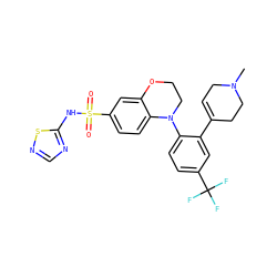 CN1CC=C(c2cc(C(F)(F)F)ccc2N2CCOc3cc(S(=O)(=O)Nc4ncns4)ccc32)CC1 ZINC000220209524