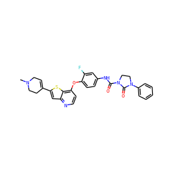 CN1CC=C(c2cc3nccc(Oc4ccc(NC(=O)N5CCN(c6ccccc6)C5=O)cc4F)c3s2)CC1 ZINC000042835188