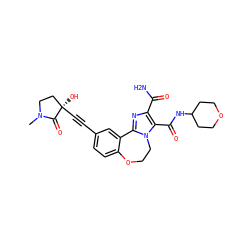 CN1CC[C@@](O)(C#Cc2ccc3c(c2)-c2nc(C(N)=O)c(C(=O)NC4CCOCC4)n2CCO3)C1=O ZINC000215763229