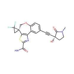 CN1CC[C@@](O)(C#Cc2ccc3c(c2)-c2nc(C(N)=O)sc2[C@@]2(CO3)CC2(F)F)C1=O ZINC000219468371