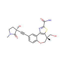 CN1CC[C@@](O)(C#Cc2ccc3c(c2)-c2nc(C(N)=O)sc2[C@](F)(CO)CO3)C1=O ZINC000219477949